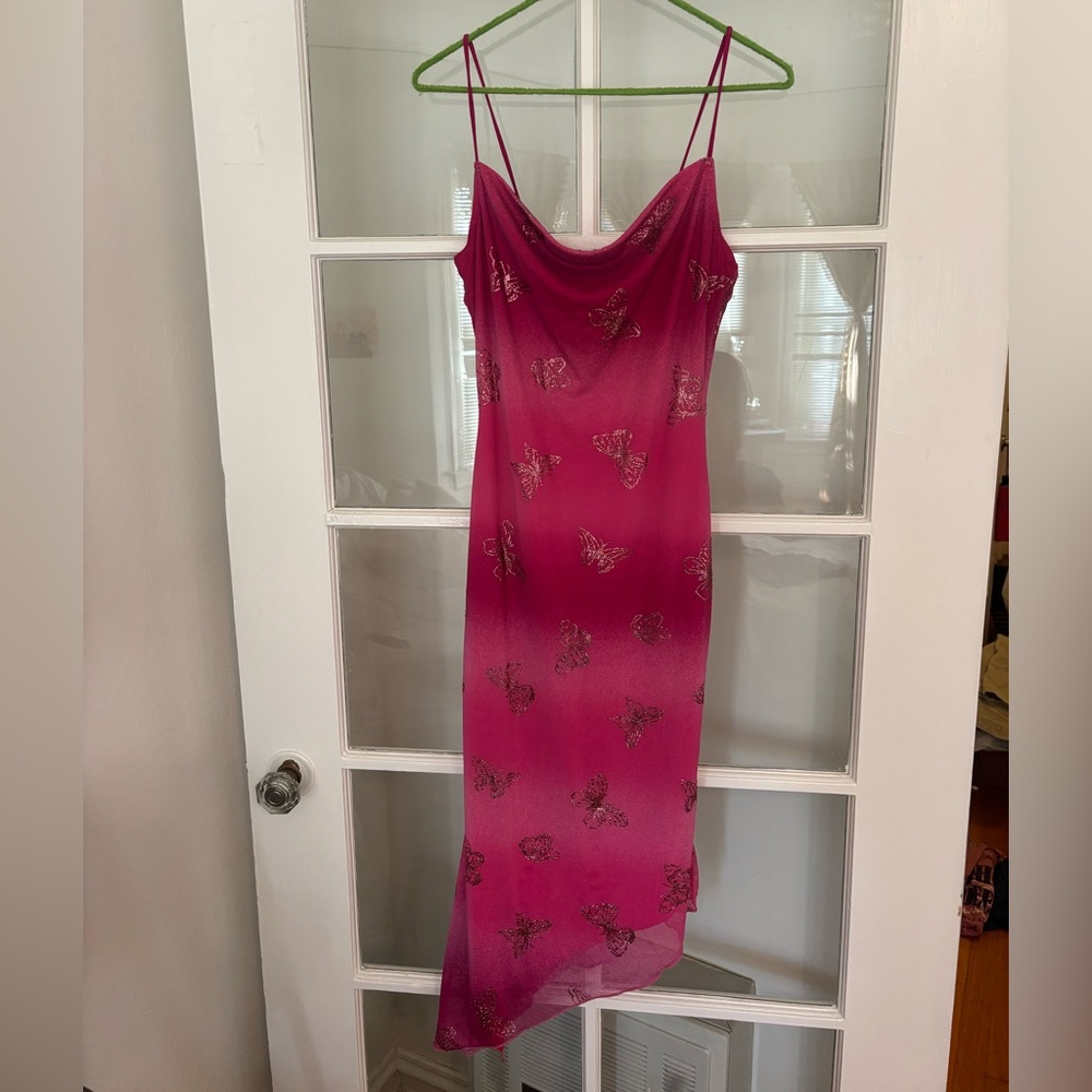 Pink Butterfly Glitter Midi Slip Dress